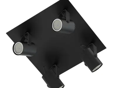 Black Quadruple Lights 3D Model 3D model