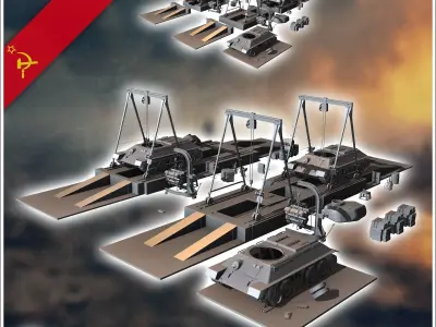 Assembly or repair lines of Soviet T-34 tanks with spare parts 3 3D print model