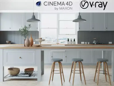 VRay - C4D Scene files - French Country Kitchen Interior 3D model