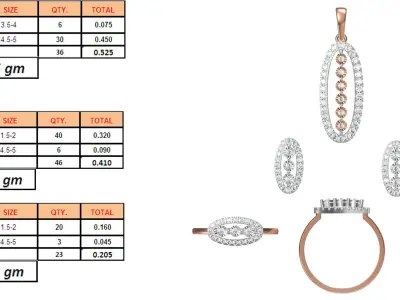 Light Minimalist Diamond Ring Earrings Pendant Set 3D print model shop