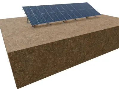 Lowpoly Ground Mounted Solar Panels-12 Rows of PV Modules Low-poly 3D model