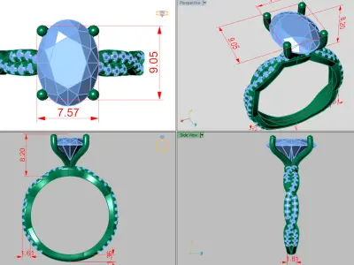 Oval shape Twisted Ring with pave setting on shank 3D print model