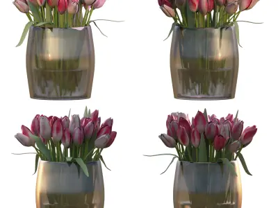 Set of 4 Tulip Bouquets 3D Model Pack
