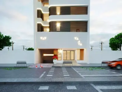 3D Architectural Model Modern Five-Story Building Low-poly 3D model
