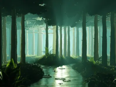 Stylized volumetric forest scene 3D model