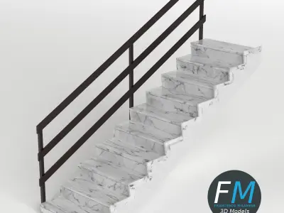 Stairs marble with railing Low-poly 3D model
