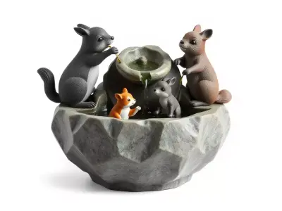 Playful Squirrel Fountain model pack Low-poly 3D model