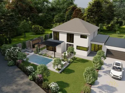 3D Exterior Scene 3D model design garden and landscape 3D  3D model