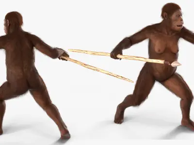  Prehistoric Hominid with Wooden Spear Fur for Maya 