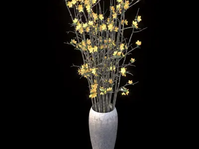Yellow Forsythia in Vase 3D model