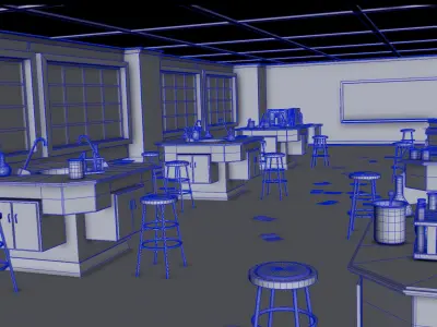 Classroom with tables and chairs 3D model