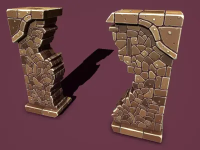 Fantasy wall 2 broken Low-poly 3D model