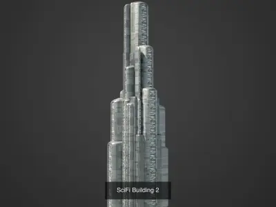 SciFi Building Low Poly 3D Model Pack