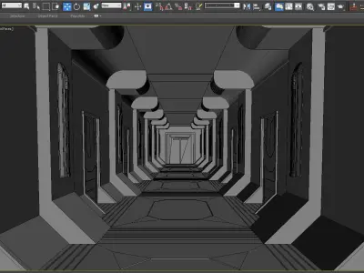 SCI FI INTERIOR SCENE SPACE SHIP CORRIDOR Low-poly 3D model