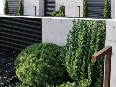 Fence 2 modern garden with trees and shrubs 3D model