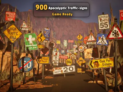 2700 Traffic Signs Bundle Apocalyptic Snowy Normal   Game Ready Low-poly 3D model