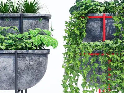 Tiered two metal planters 3D model