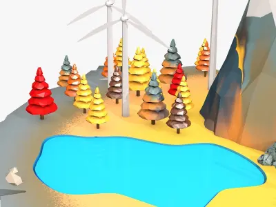 Floating Windmill Island Low Poly 3D model