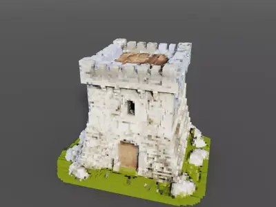 Voxel Medieval Stone Tower Low-poly 3D model