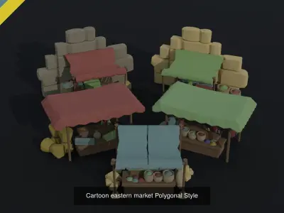 Cartoon medieval city markets Polygonal Style 3D Model Pack