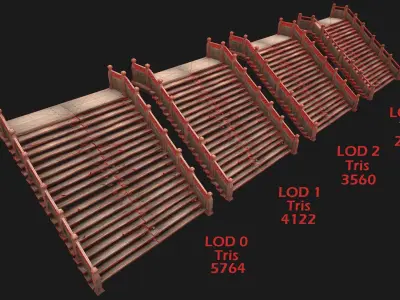 Large Medieval Wooden Staircase Low-poly 3D model