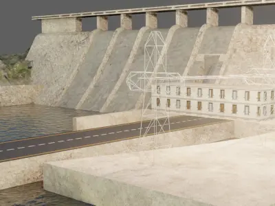 Dam 3d model - Low Poly hydroelectric Low-poly 3D model