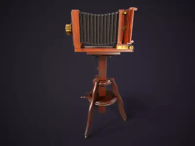 Vintage Camera with Tripod Low-poly 3D model