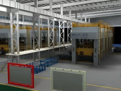 Factory Interior Scene and Equipment 3D model