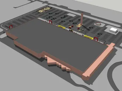 Shopping mall with parking and landscaping 3D model