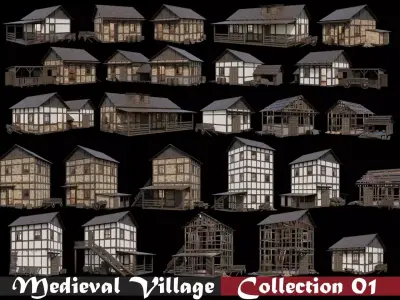  Medieval Village Houses Collection Price to support the artist  3D Model Pack