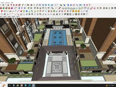Highrise tower skyscraper with landscape Sketchup scene 3D model
