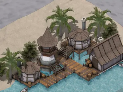 Stylized Medieval Harbor Village 3D Model 3D model