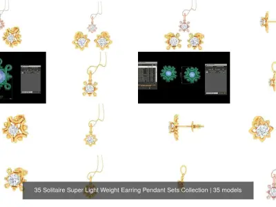 35 Solitaire Super Light Weight Earring Pendant Sets Collection 3D Model Pack