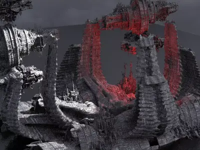 Sci-Fi Alien Spine City Necro Bases 3D model