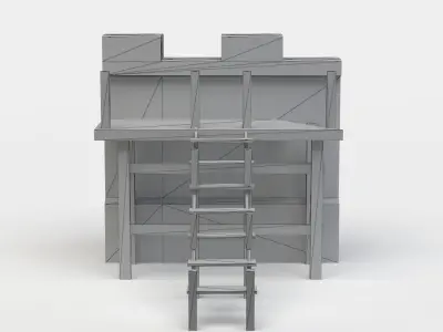 Masonry wall with wooden stairs  Low-poly 3D model