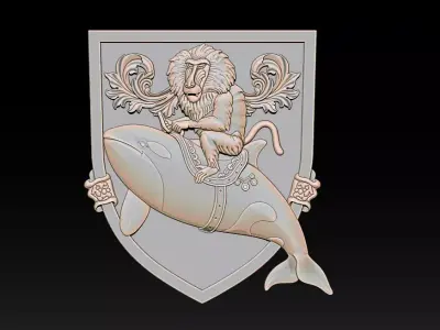 Whimsical Baboon Riding Orca Crest 3D print model