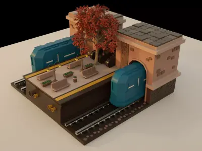 Subway Station Cartoon low-poly 3d model Game 3D model