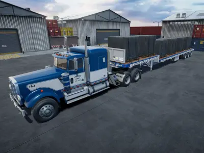 80s Semitruck dropdeck trailer unity asset Low-poly 3D model