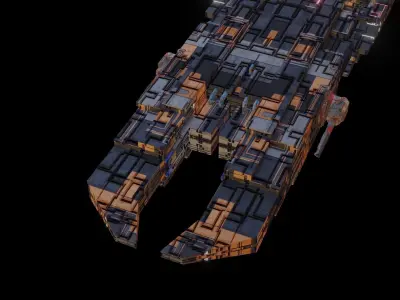 Spaceship with flames Low-poly 3D model
