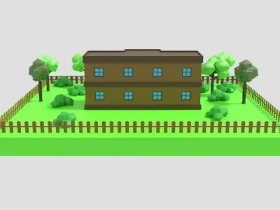 Low Poly Cartoon School Scene Low-poly 3D model