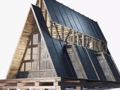 Triangular Wooden Modern House Low-poly 3D model