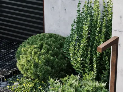 Fence 2 modern garden with trees and shrubs 3D model