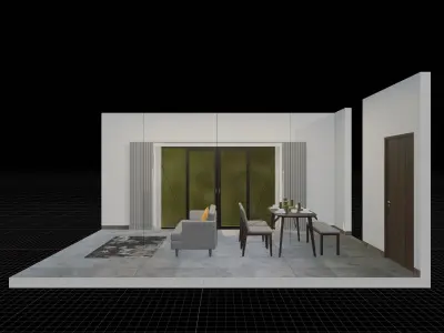 Isometric Open Space Dining Living Room 3D model