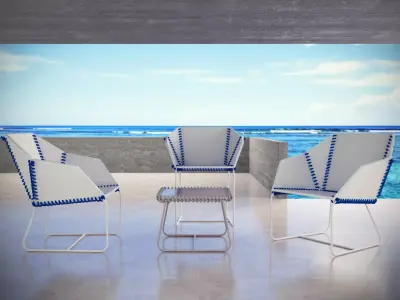 Textile Armchair and Coffee Table 3D model