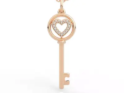 Exclusive Heart Key Pendant Diamond Necklace 3D print model