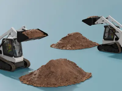  Skid Steer Loader with Operator and Earth Load Rigged for Maya 