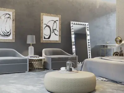 Corona - C4D Scene files - Modern Classic Bedroom Interior Scene 3D model