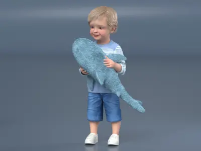  Boy Holding IKEA Stuffed Shark Toy Fur 