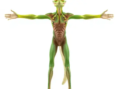 Green Reptilian Alien model pack Low-poly 3D model