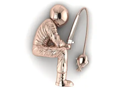 Astronaut Fishing 3D Model Hollow STL with Backplate 3D print model